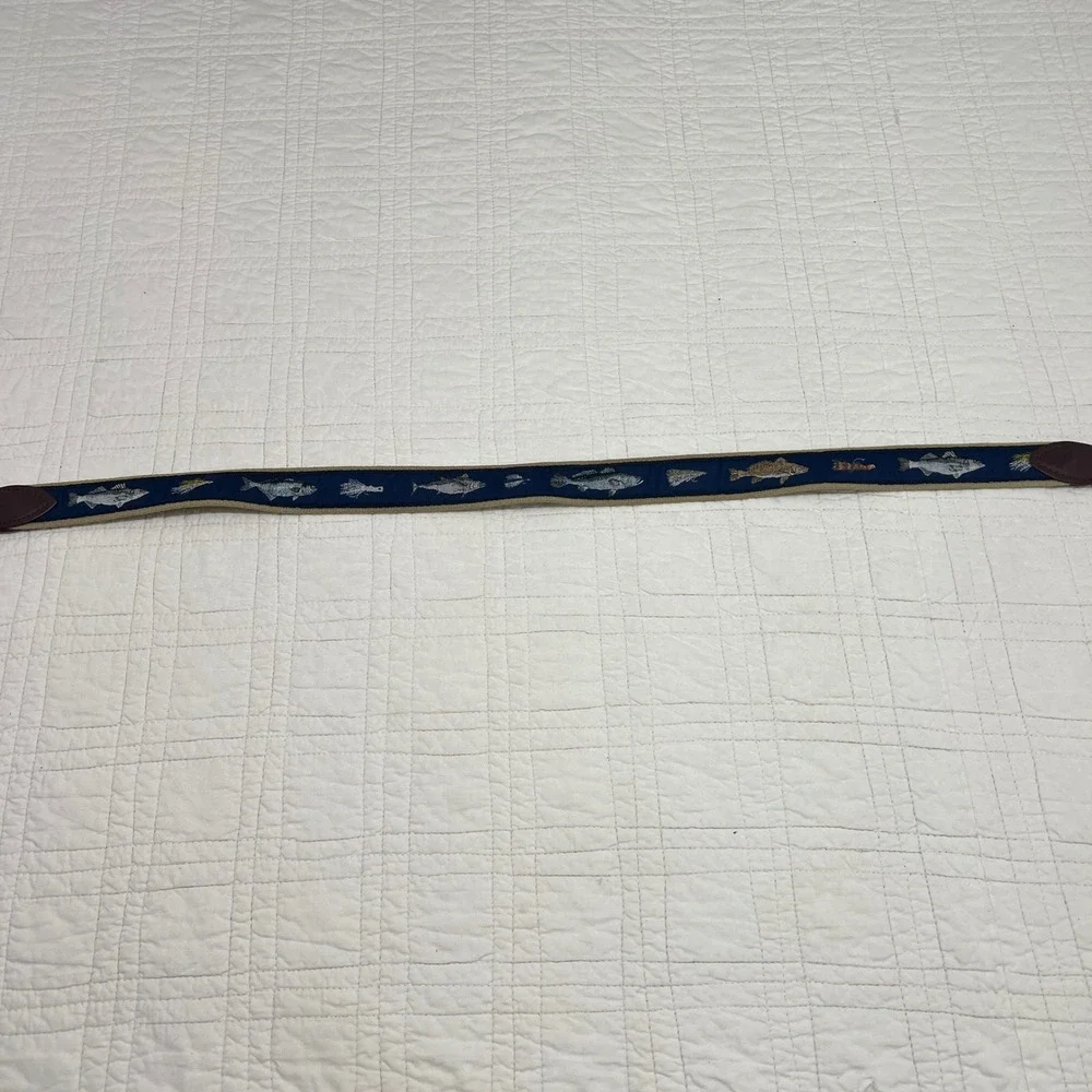 Belted Cow Co Mens Fish & Flies Fishing Embroidered Canvas Leather Belt 36
